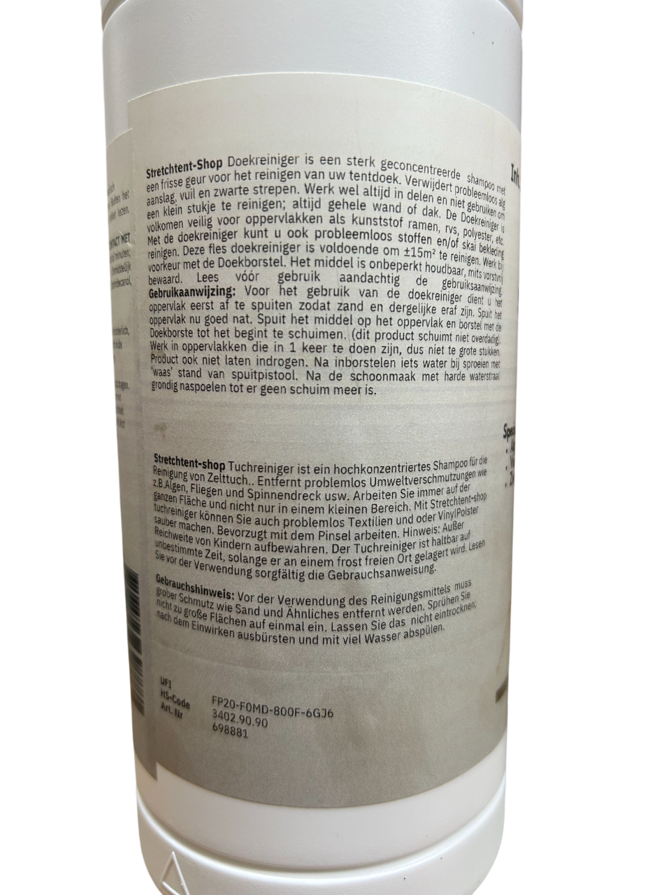 stretchtent schoonmaakmiddel 1 liter etiket achterkant