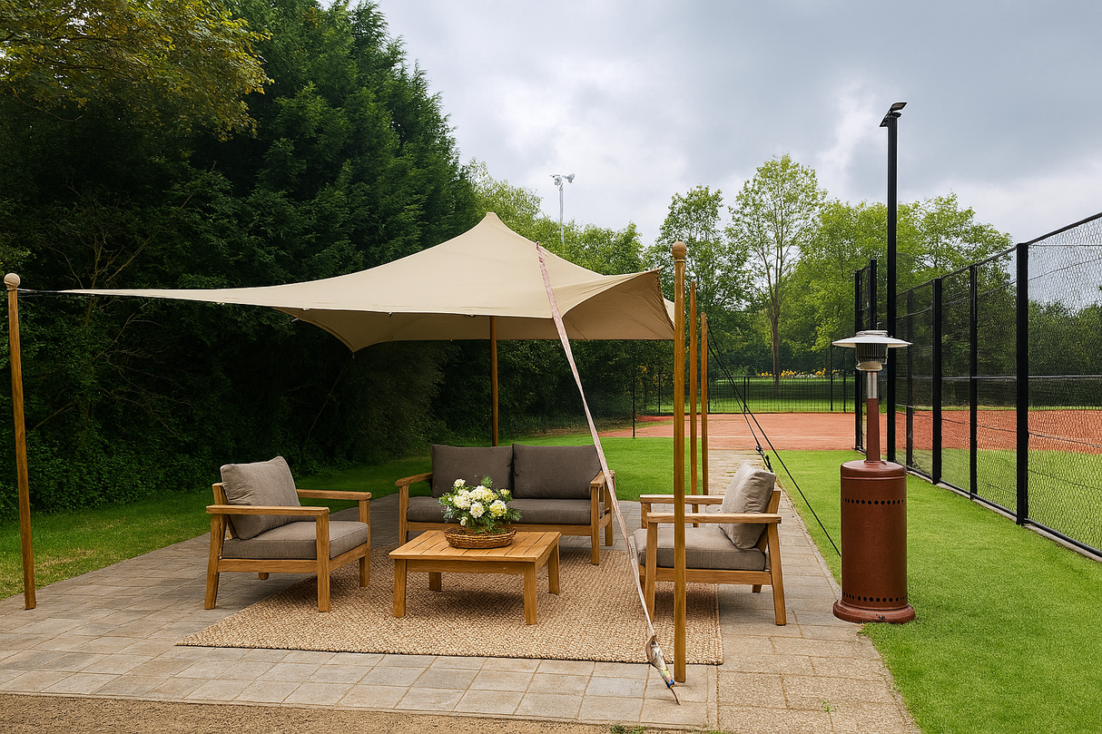 stretchtent 5 x 7.5 meter buiten sfeer