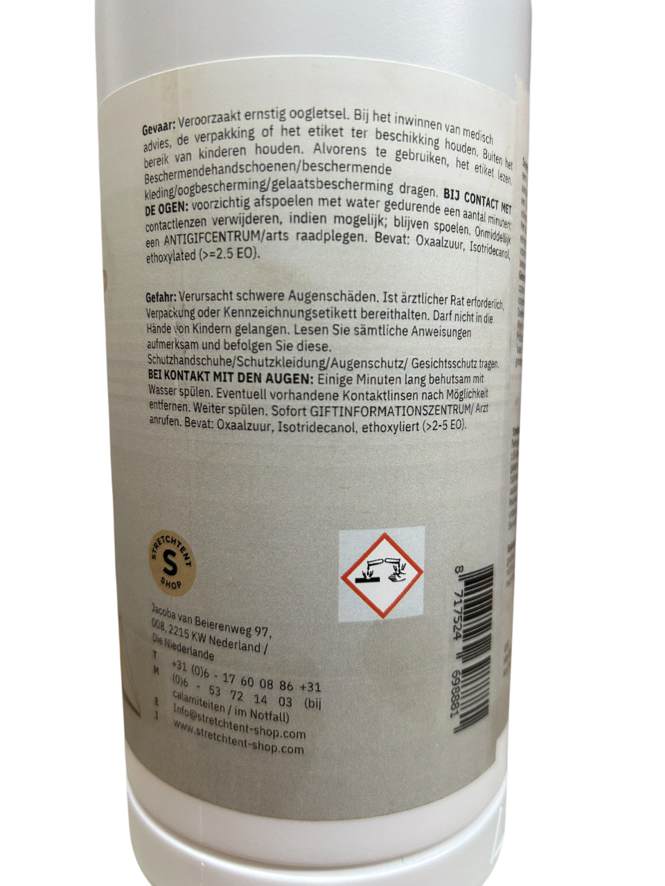 stretchtent schoonmaakmiddel 1 liter etiket achterkant veilig