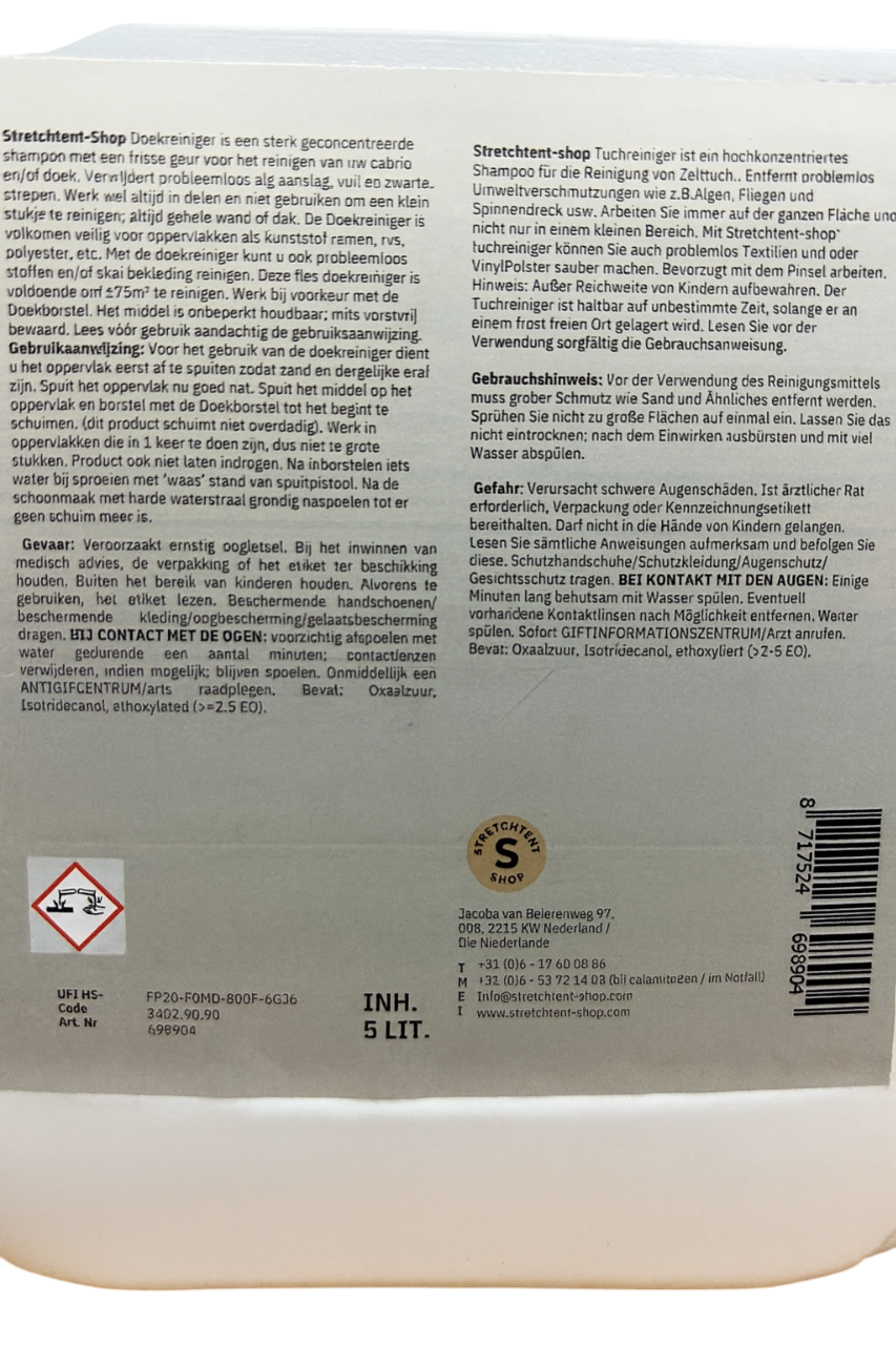stretchtent schoonmaakmiddel 5 liter etiket achterkant
