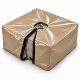 Beige PVC ballast block cover with hook-and-loop closure open
