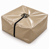 Beige PVC cover over a concrete ballast block with opening for the lifting eye