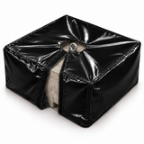 Black PVC ballast block cover with hook-and-loop closure open