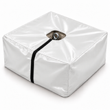White PVC cover over a concrete ballast block with opening for the lifting eye