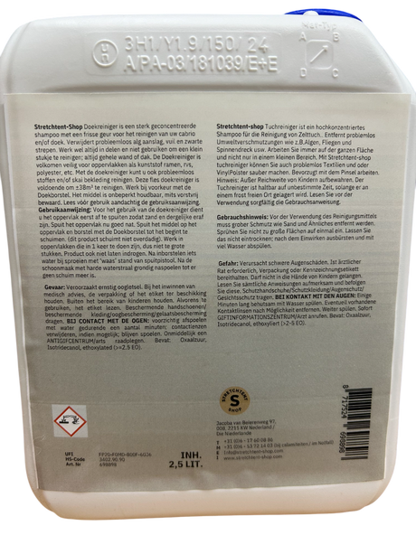 stretchtent schoonmaakmiddel 2,5 liter etiket achterkant