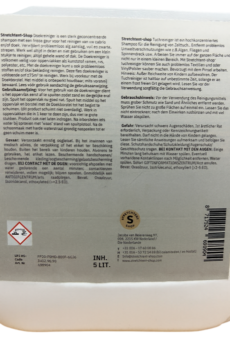stretchtent schoonmaakmiddel 5 liter etiket achterkant